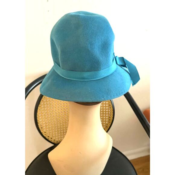 Vtg 1960s Glenover Famtra Felt Cloche Hat Turquoise 100% Wool Frederick Nelson main image 4